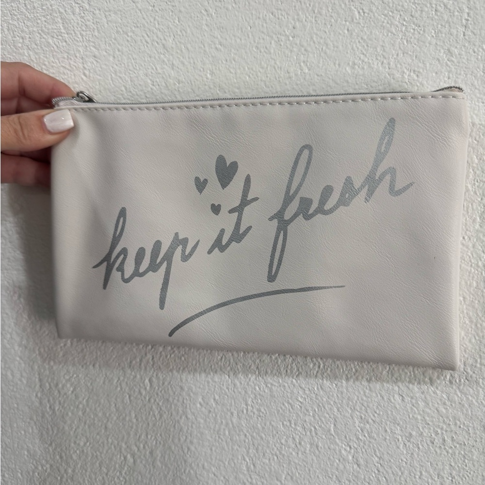 Fresh Beauty White Pouch with Gray Script
